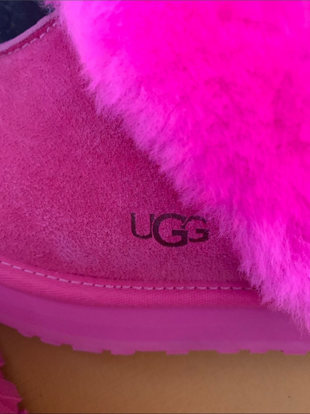 UGG Hot Pink Suede Shearling Clog Slippers - Picture 8 of 10
